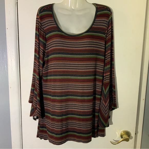 Relativity Striped Trumpet Sleeve Top Sz L - Picture 1 of 9